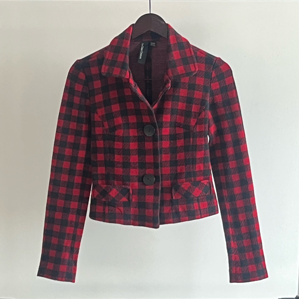 La Classe Couture Red Plaid Blazer